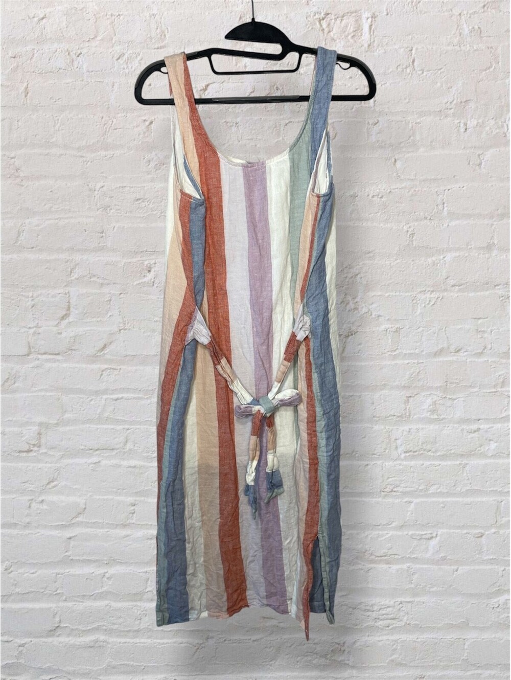 Chelsea & Theodore Striped Linen Blend Midi Dress Resortwear